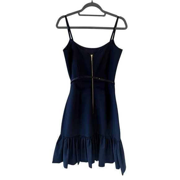 Kate Spade Size 4 Talitha Navy Blue Ruffle Hem Dress Slim Bow Belt Sleeveless - Picture 6 of 15